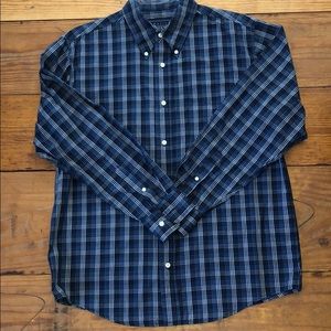 BASIC EDITIONS BLUE PLAID BUTTON DOWN SHIRT